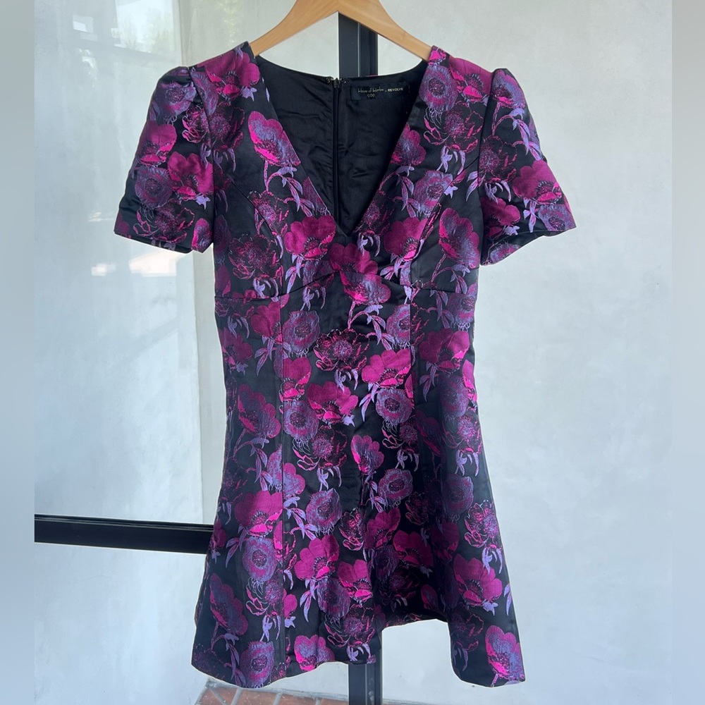 NWT House of Harlow 1960 x Revolve Black & Fuchsia Floral Dress